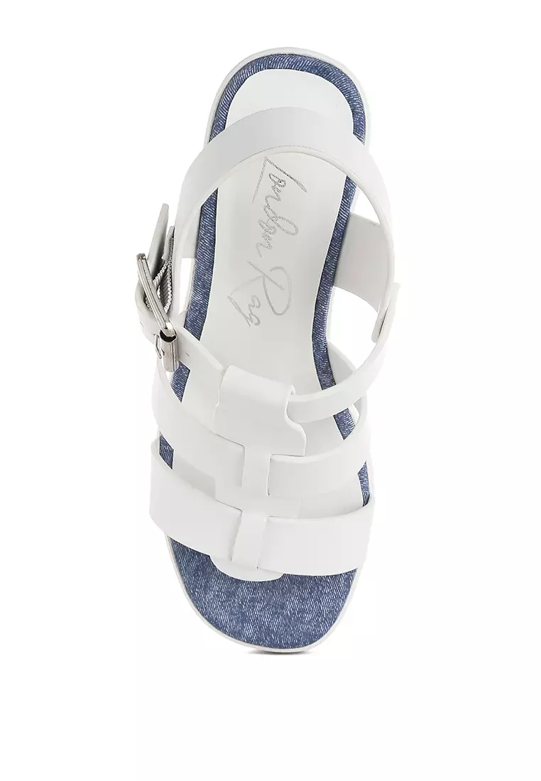 Chunky Pin Buckle Platform Heels in White