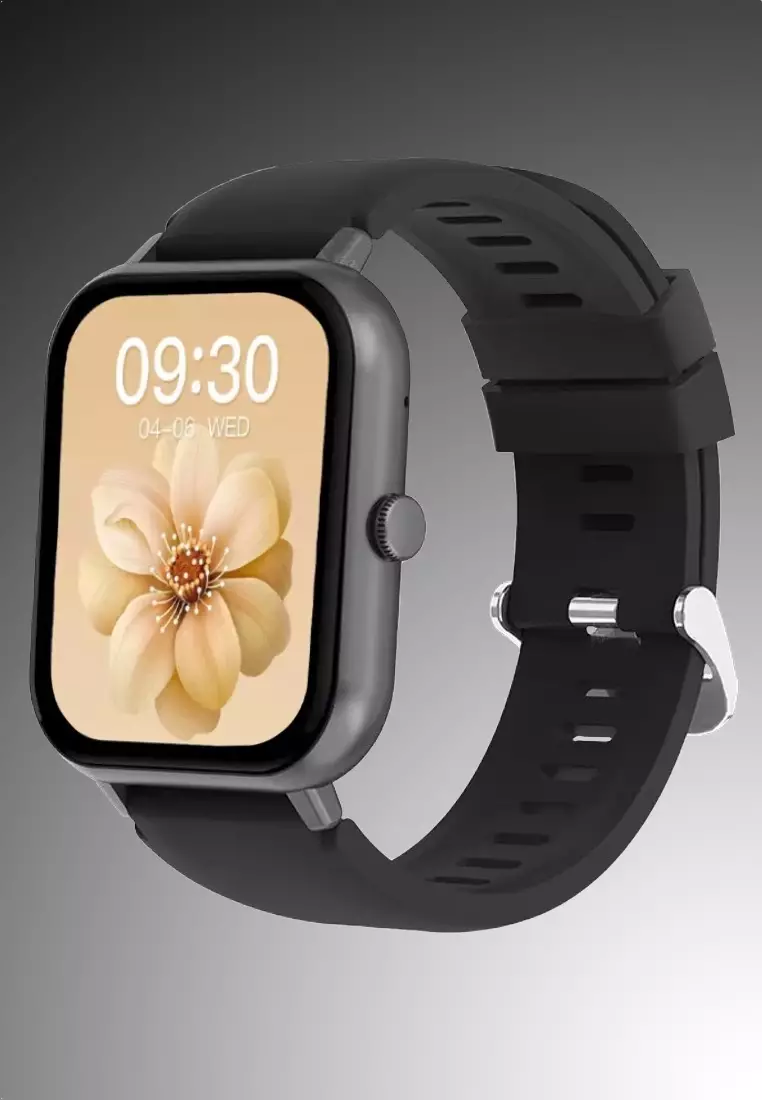Rectangular Smart Watch - Double Tour Flower Leather and Metal Strap + 1 free Silicone Strap