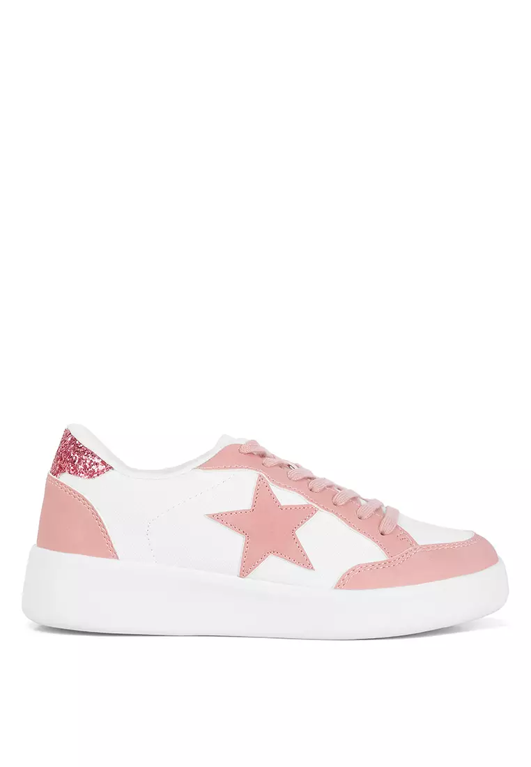 Discount on London Rag  shoes - SKU: White Pink Glitter Detail Star Sneakers