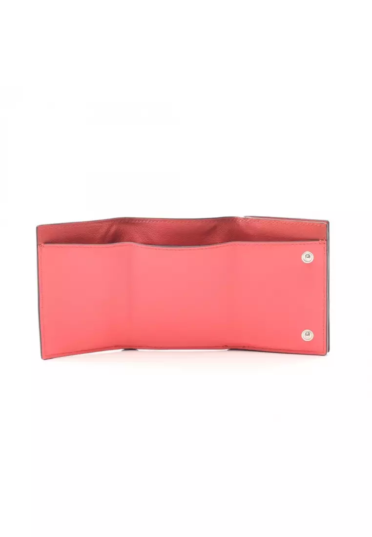 Pre-Loved LOEWE Trifold wallet trifold long wallet leather Red pink bicolor