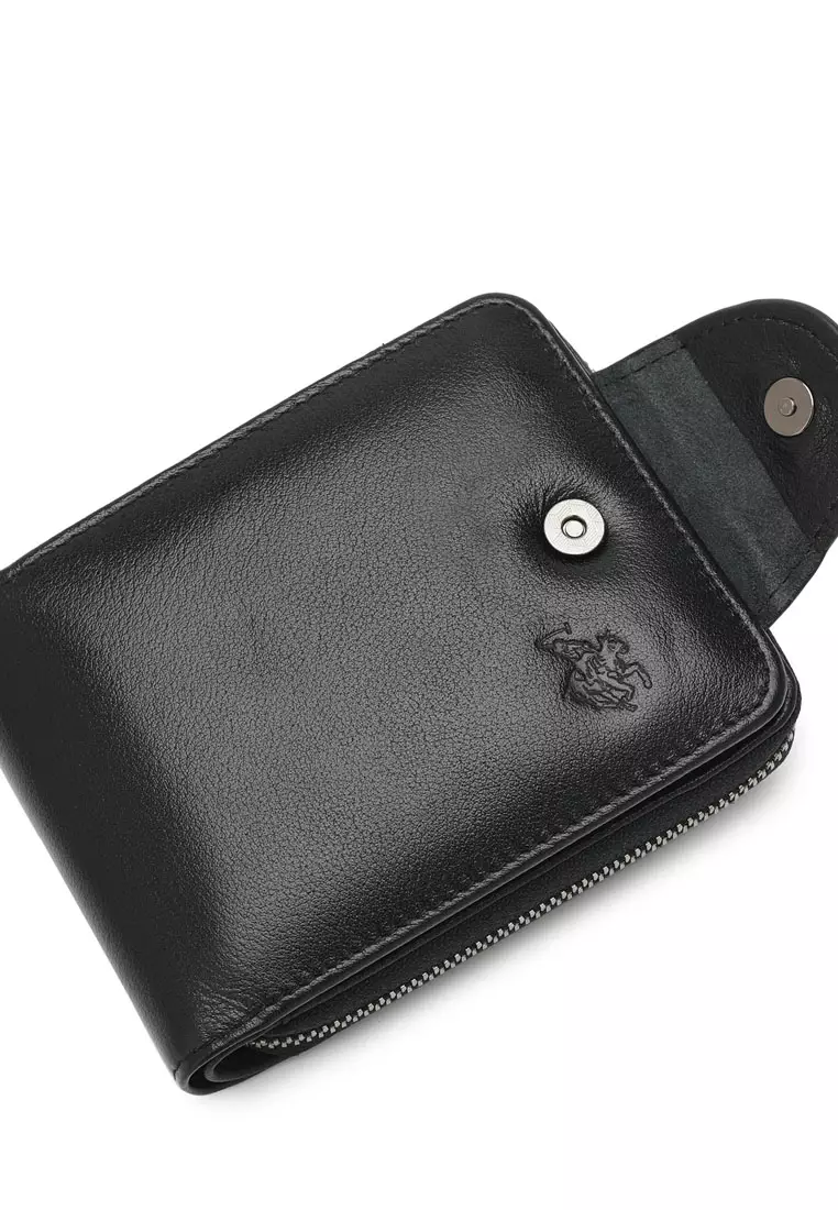 Men's Genuine Leather Zipper Wallet - Black