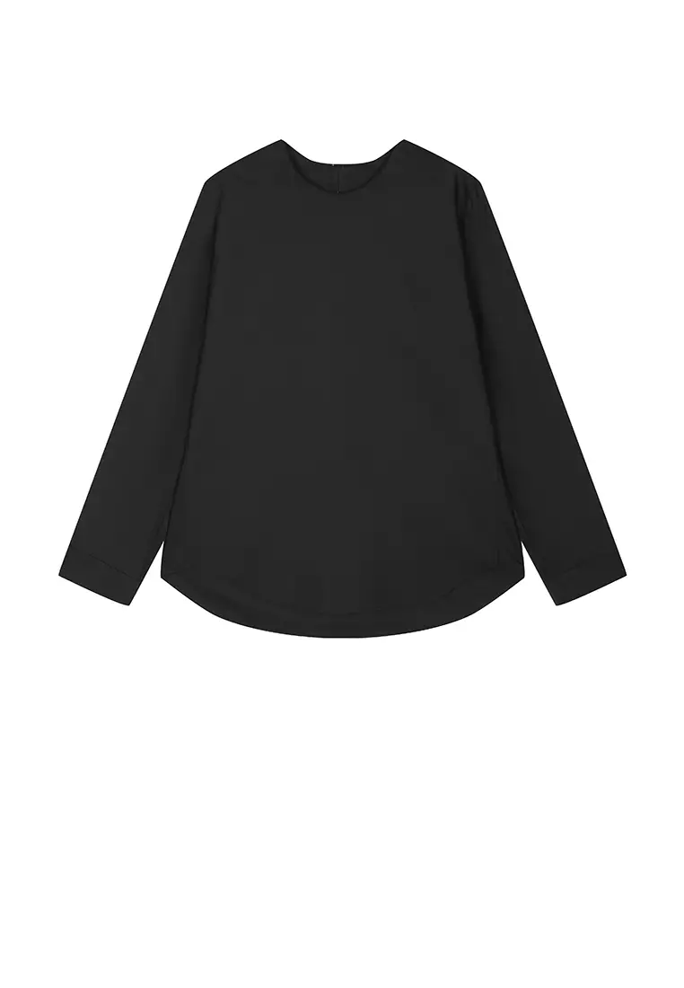 Cotton & Silk Blend Loose Long-Sleeve Top