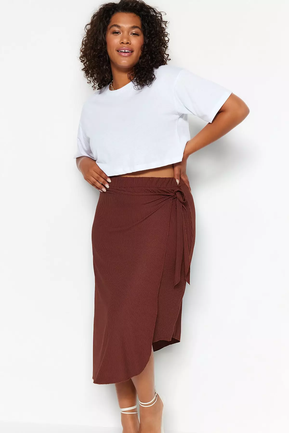 Plus Size Asymmetrical Hem Midi Skirt