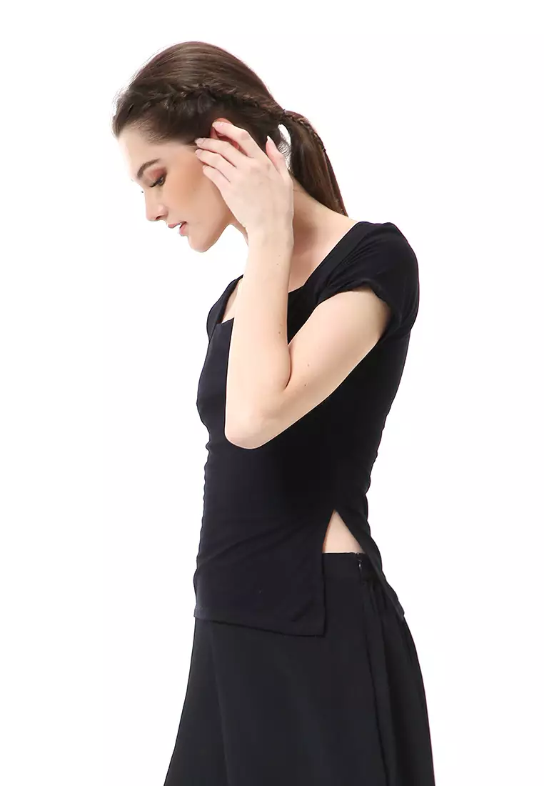 Cerise Atasan Wanita Simple Casual T- Shirt Lengan Pendek Material Rayon Lycra ORIGINAL - Black