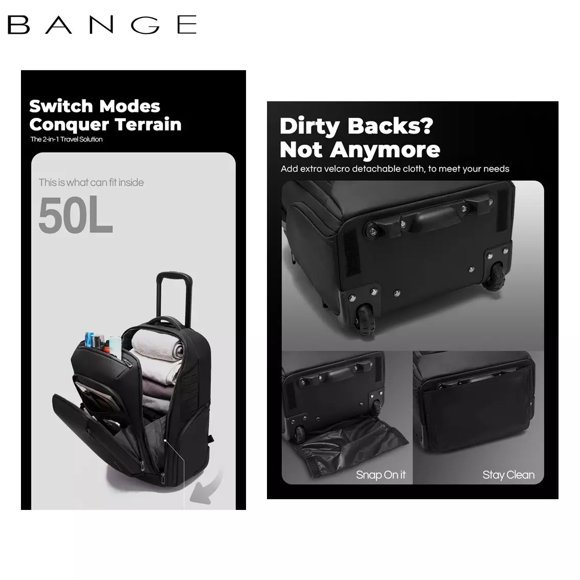 BANGE BG8079 Tas Ransel Semi Koper Trolley Bag Backpack Bag Laptop Kerja Travel-GREY