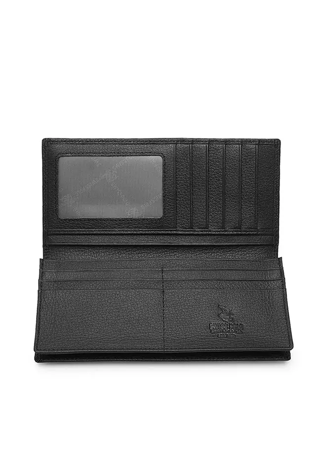 Genuine Leather RFID Blocking Long Wallet - Black