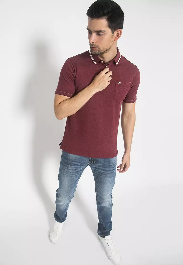Johnwin - Kaos Polo Casual Pria Warna Maroon ATS.625.M413.01.C-S/S