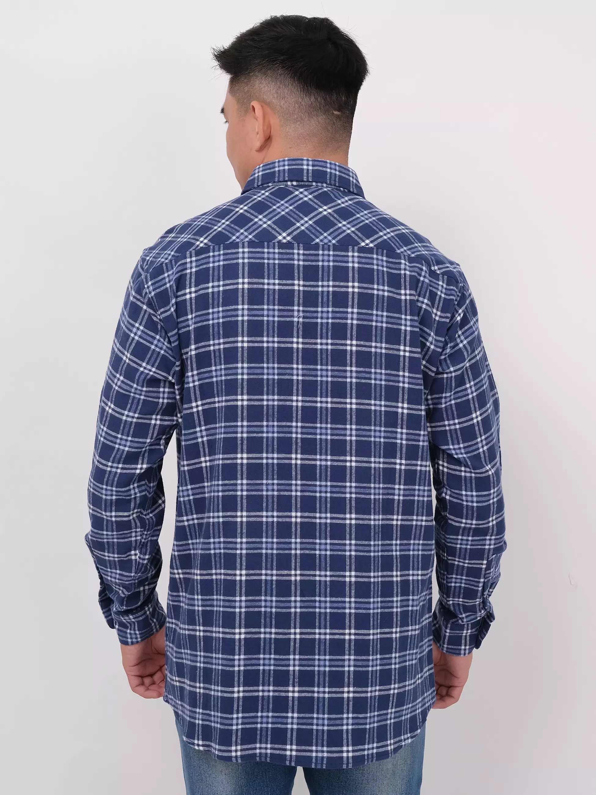 Kemeja Flannel Lengan Panjang Biru Kotak-Kotak 16845