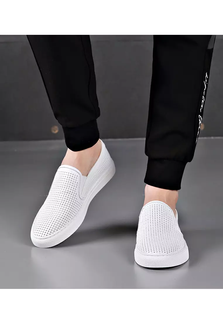 Mens black and white slip on shoes discount