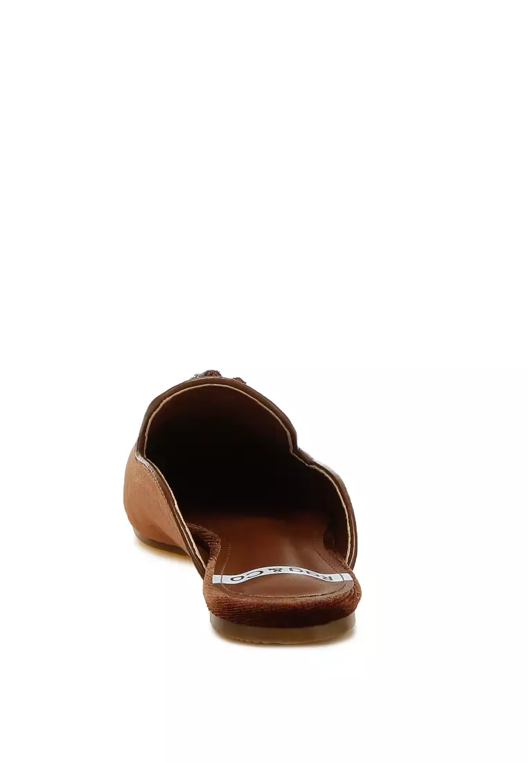 Tassel Detail Velvet Mules in Brown