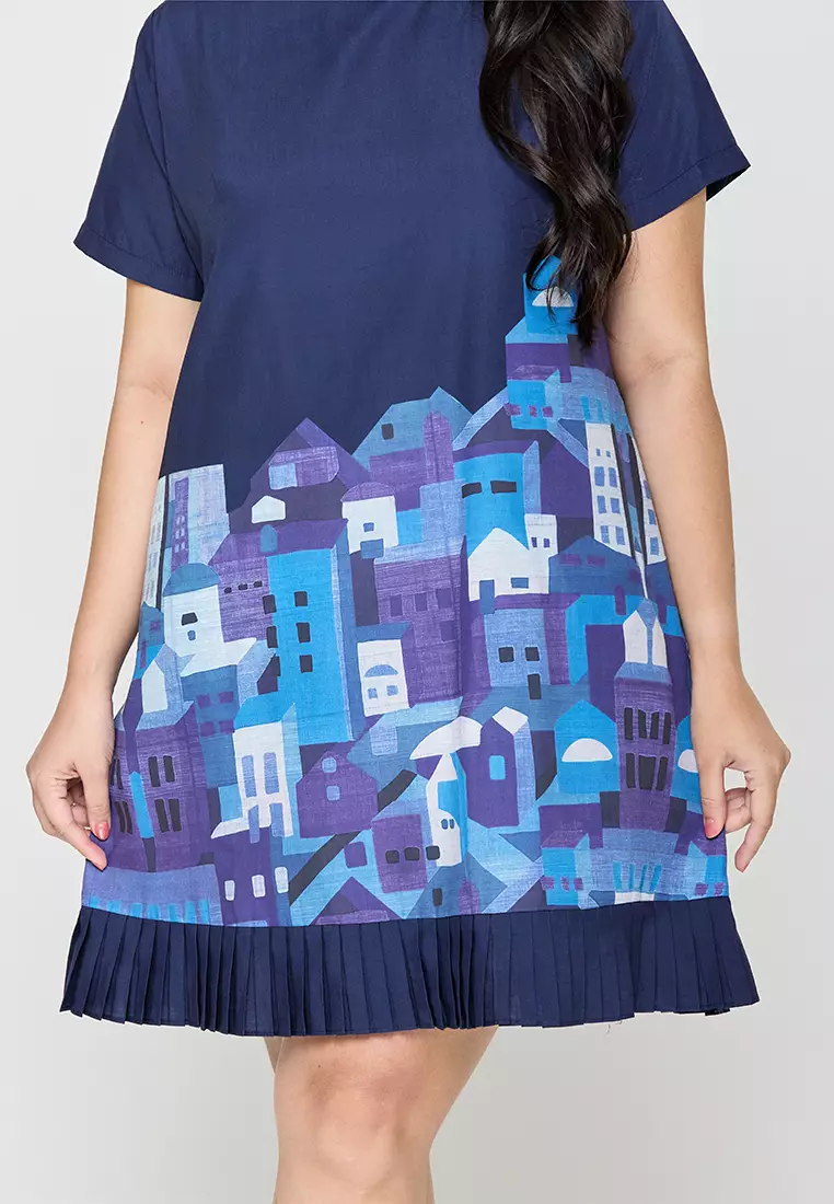 Milly Plus Size Elowen Shift Dress with Pleated Hem Detail