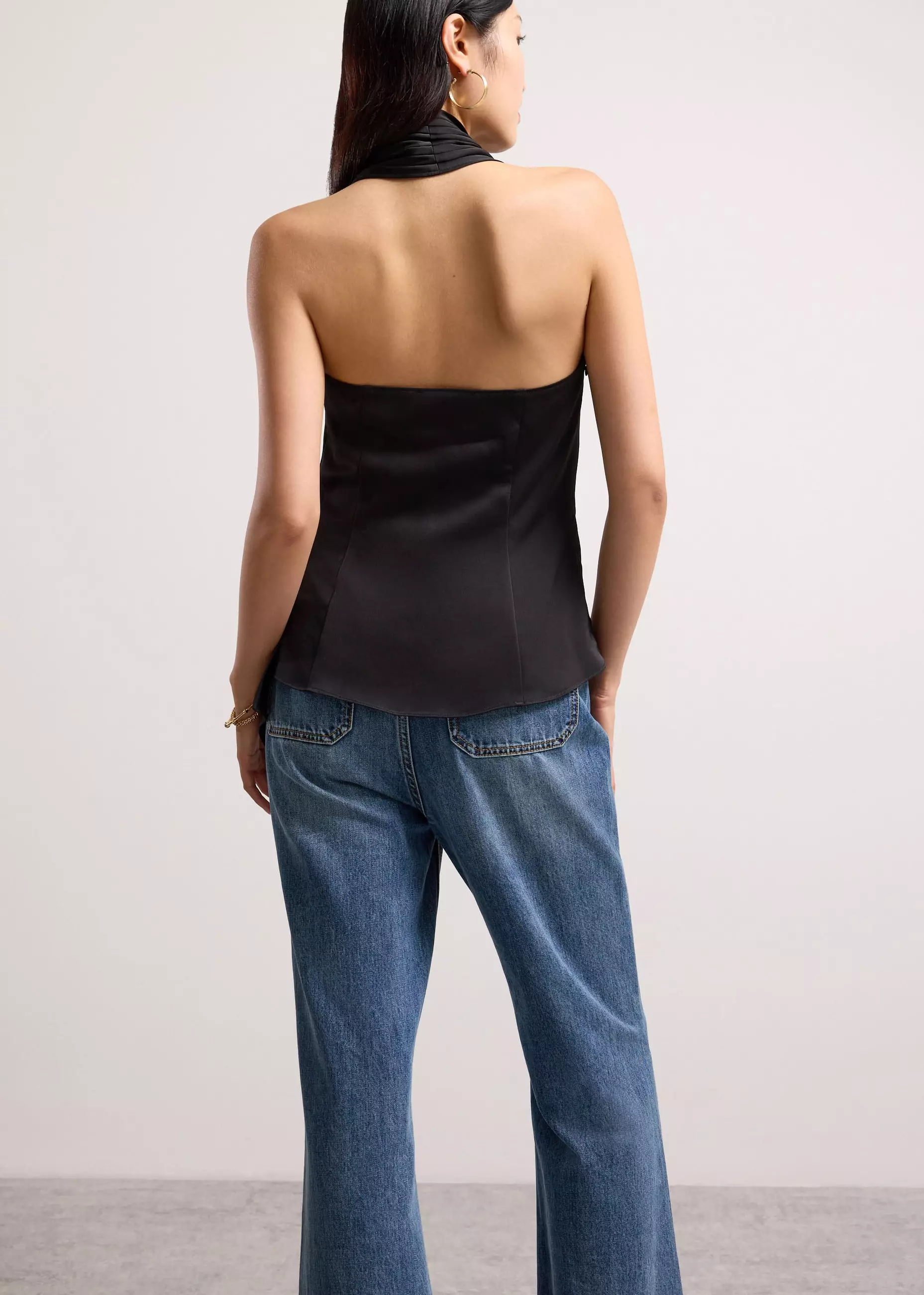 Atasan Wanita - Satin Cowl Neck Halter Fitted Top