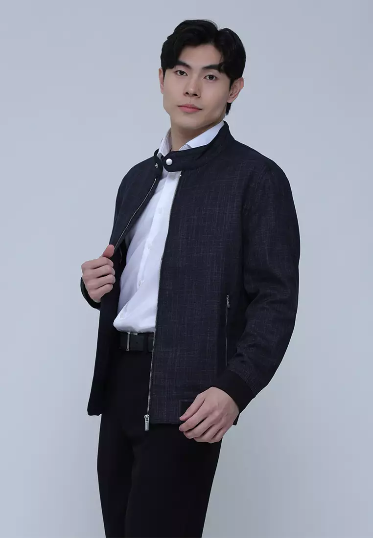 Textured Jacket with Stand-Up Collar