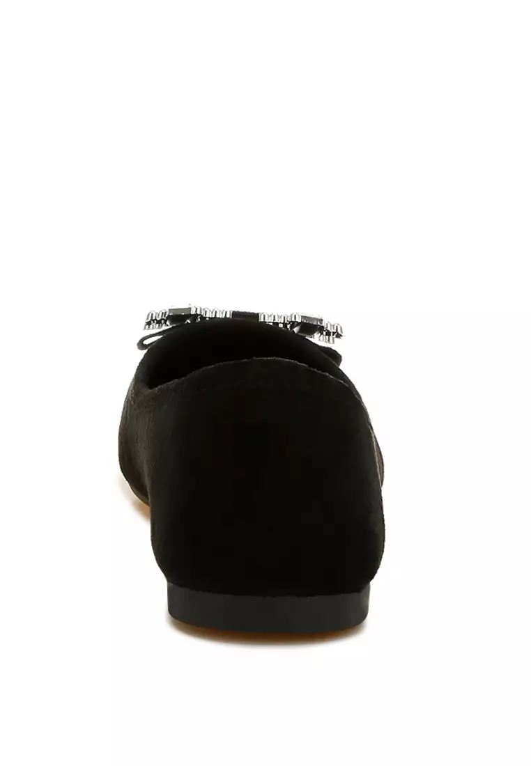 Rhinestone Buckle Detail Ballerinas in Black
