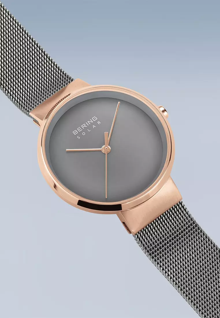 Women's Grey Steel Mesh Bracelet and Grey Dial Solar Watch - 14331-369