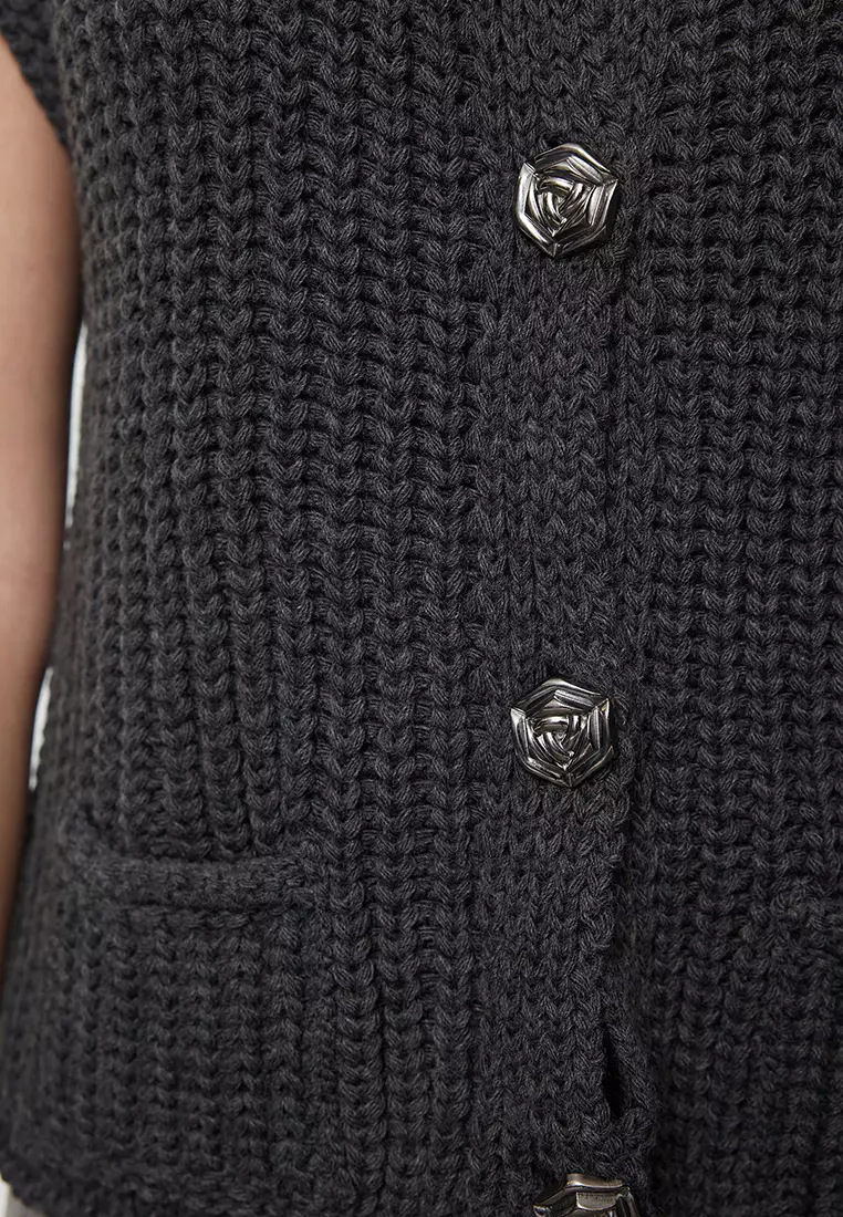 Anthracite Crew Neck Fitted Vest TWOAW25YE00027