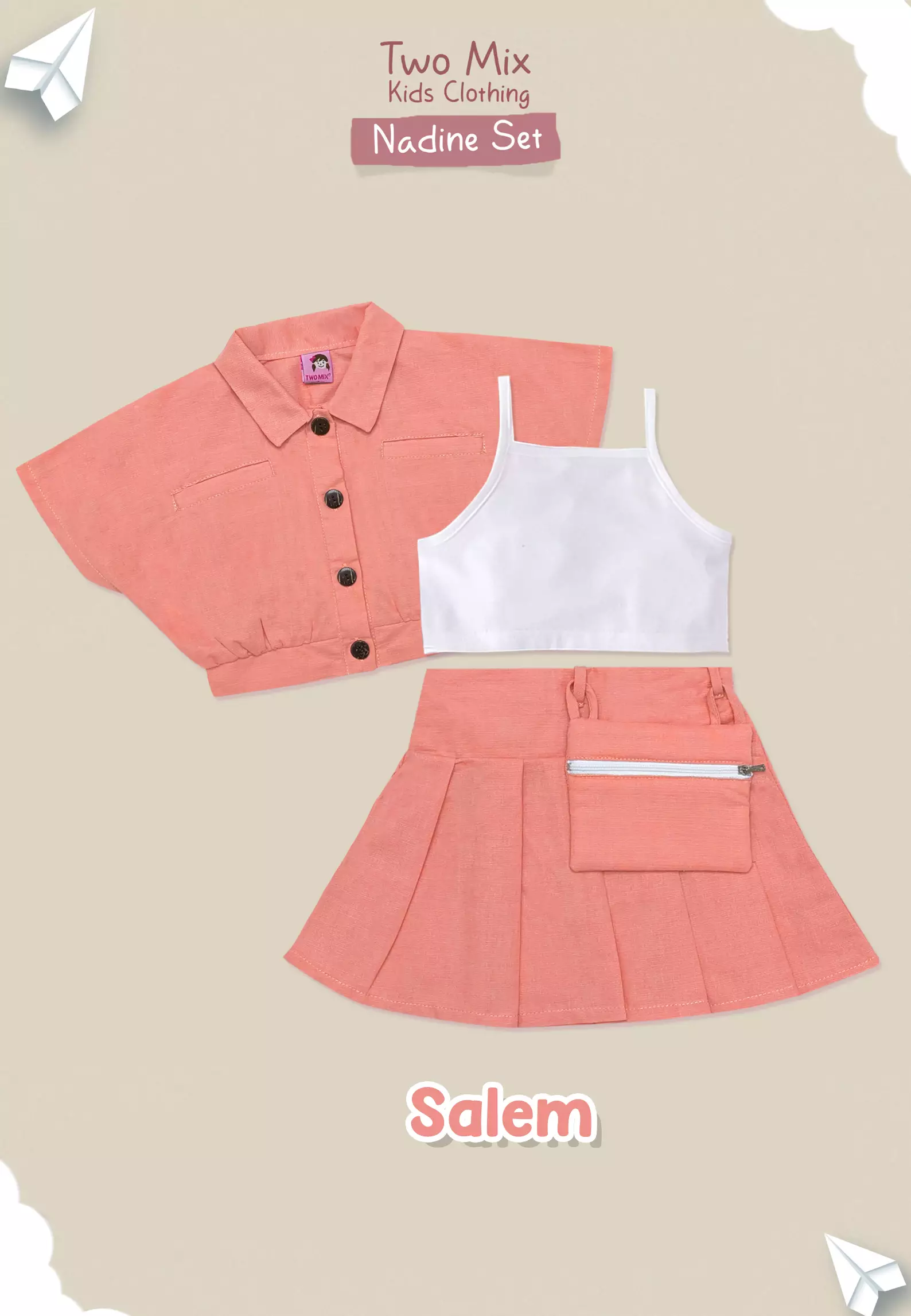 Two Mix - Nadine One Set Baju Setelan Anak Perempuan Lucu 1-6 Tahun 4386 Salem