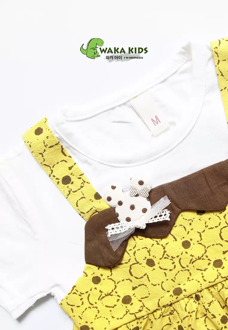 Wakakids Dress Bayi Anak Perempuan Lengan Pendek Katun Flowers Mickey 4485 Venrc Akula Orange