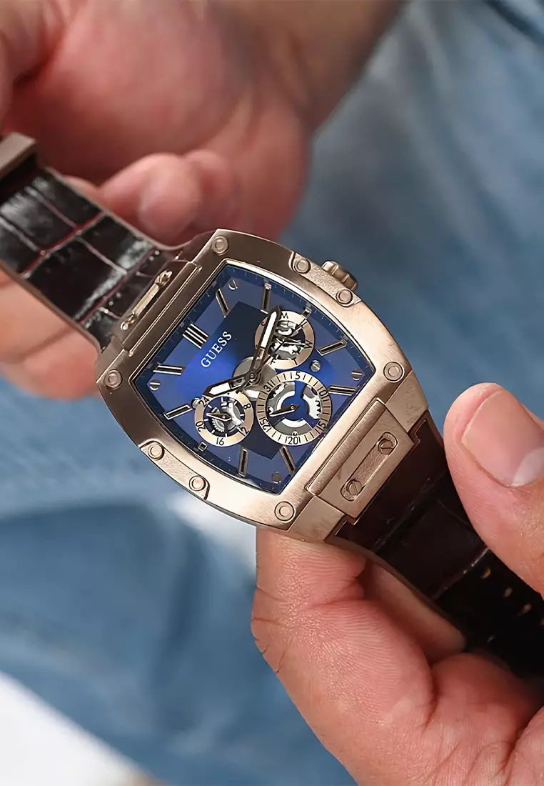 Guess GW0202G2 - Jam Tangan Pria - Coffee Case - Brown Leather Strap