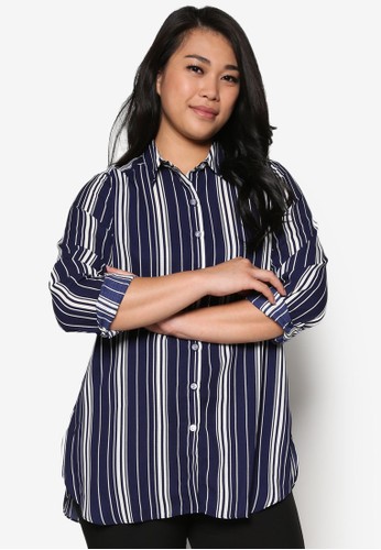 直條紋長袖襯衫, zalora 心得服飾, 上衣