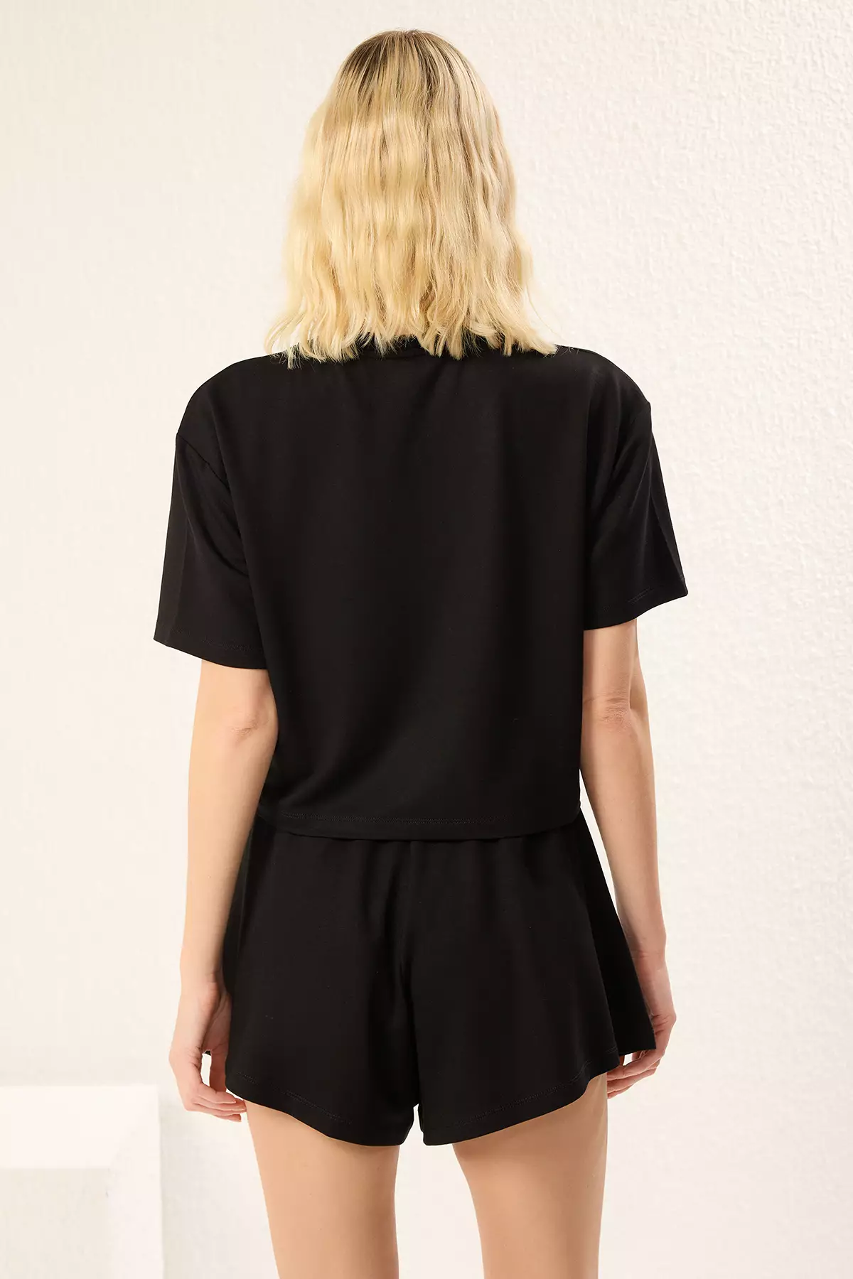 Black Soft Touch T-Shirt And Shorts Knitted Top Bottom Set