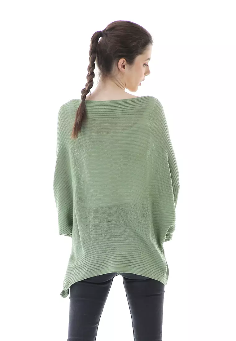 Eveline Sweater Rajut Batwing Atasan Wanita Motif Polos High Quality - Hijau Mint