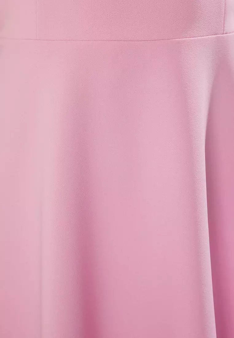 Pink A-Line Strap Detailed Woven Evening Dress Graduation Dress TPRSS24EL00251