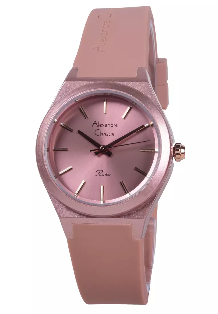 Alexandre Christie - Jam Tangan Analog Wanita - Rosegold - Peach Rubber Strap - 2A07 LHRRGLK