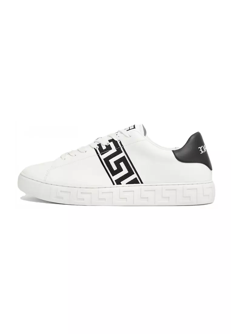 Men's Sneakers With Greca Embroidered Lace-Up In White 10144601A00776 2W020