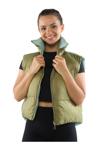 London Rag green Two Way Cropped Sleeveless Puffer Jacket in Olive/Sage 36C77AA938FDA1GS_1