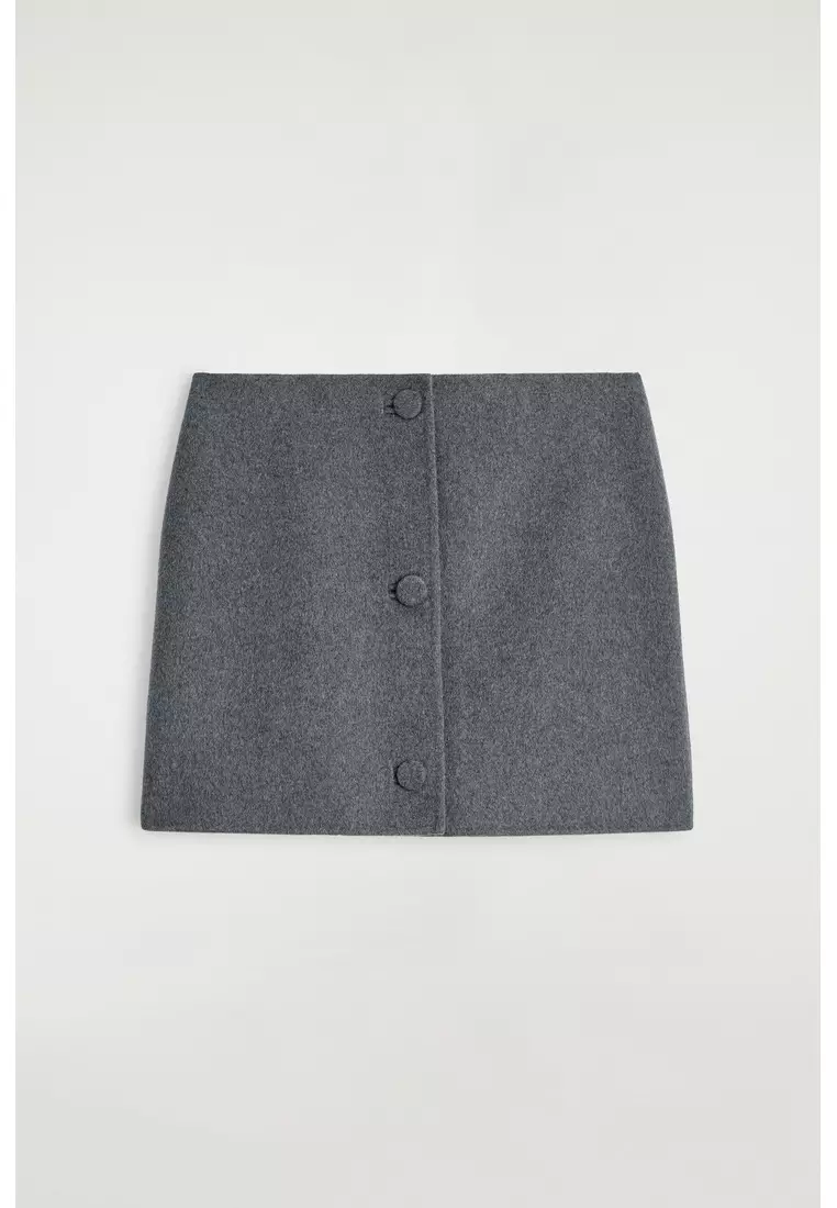 BUTTONED DOUBLE-FACED WOOL MINI SKIRT
