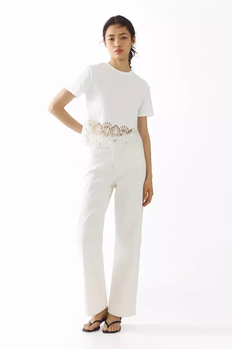 Lace-trimmed T-shirt