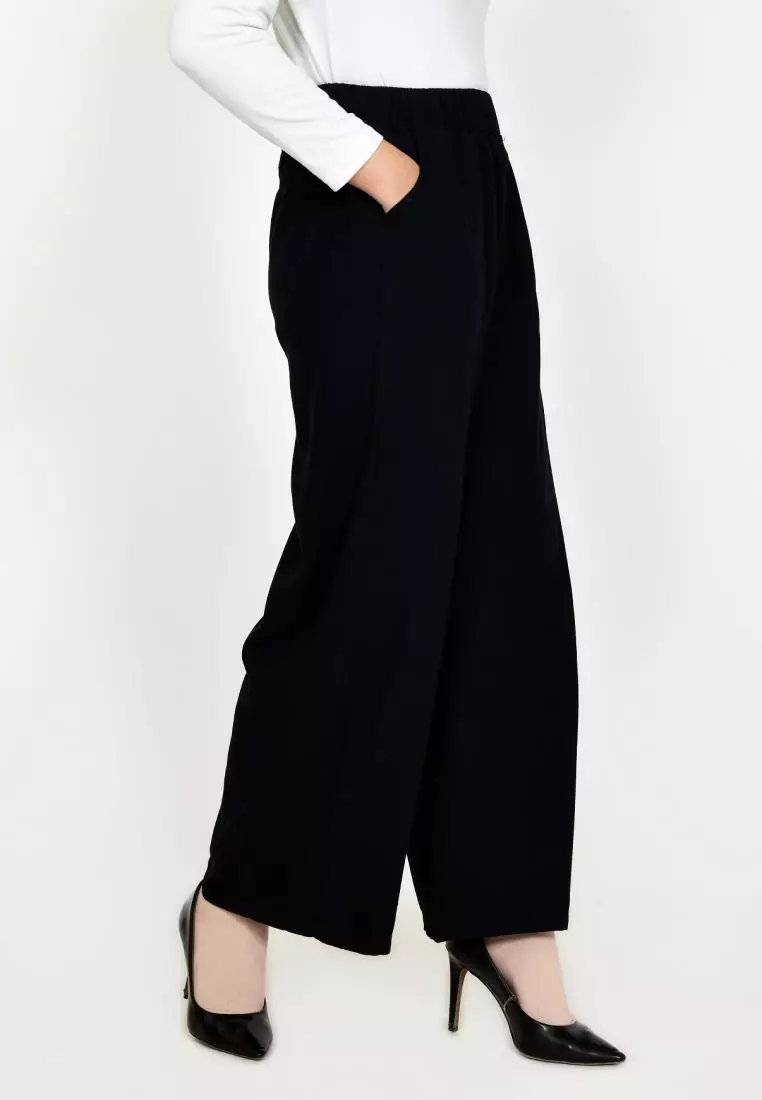 Denim Palazzo Kelly (Celana Kulot Bawah Lebar) Hitam