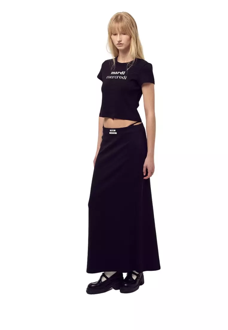 Cropped Fitted Tshirt Double Logo - Black White