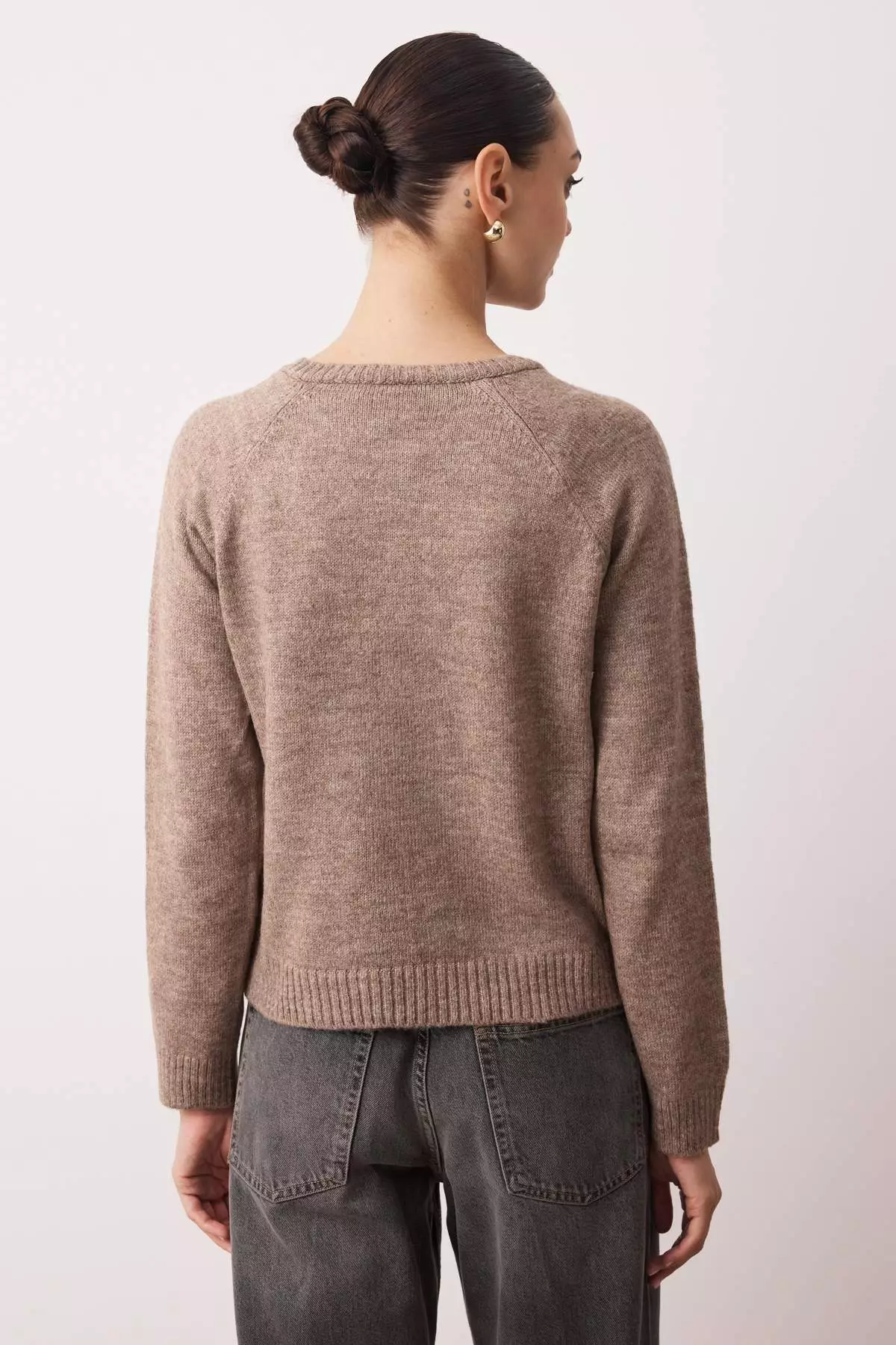 Mink Soft Textured Button Detailed Knitwear Sweater