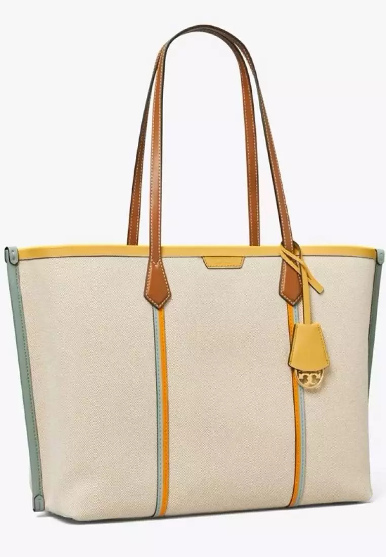 Jual TORY BURCH Tory Burch Perry Canvas Triple-Compartment Tote Natural ...