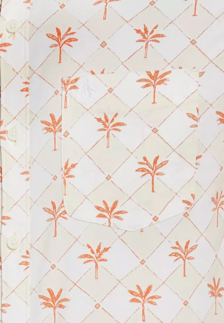 Cotton Twill Palm Tree Tile Button-Down