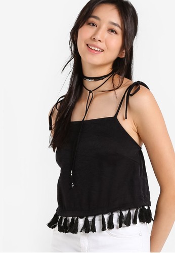 Love Cropped Top with Tassel Trimming