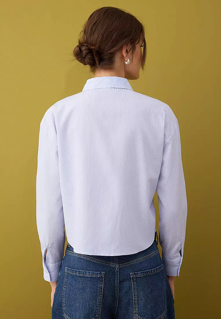 Striped Front Lace Boxy Shirt