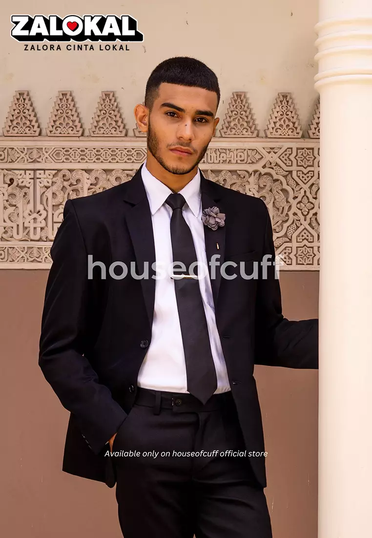 Houseofcuff Jas Pria Slim Fit Suit Blazer Formal Hitam