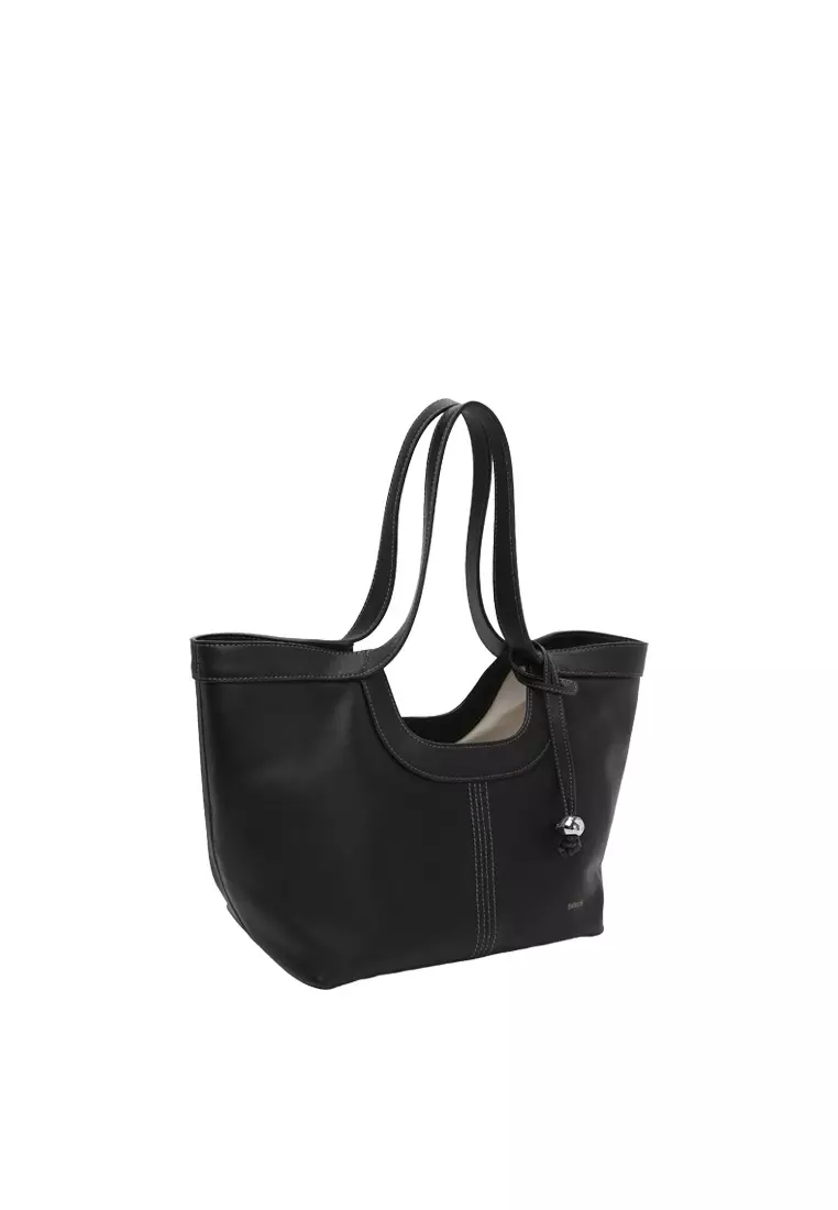 Scoop Top Basket Tote Bag - Black