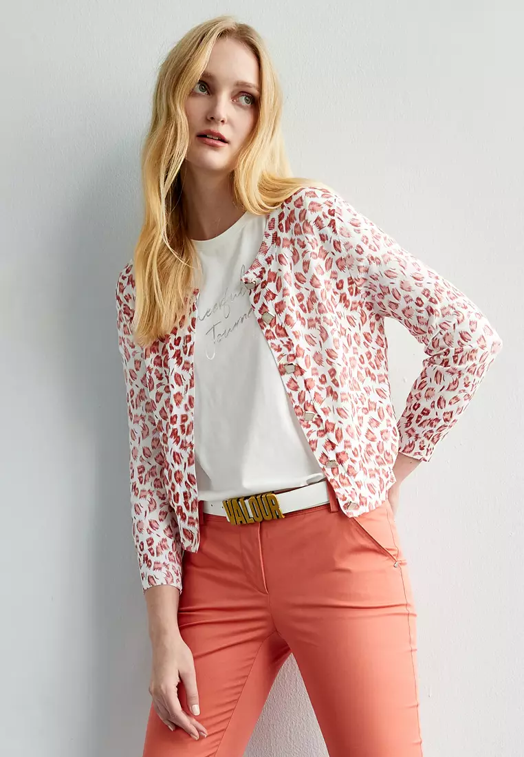 iROO Pink Leopard Print Knit Cardigan