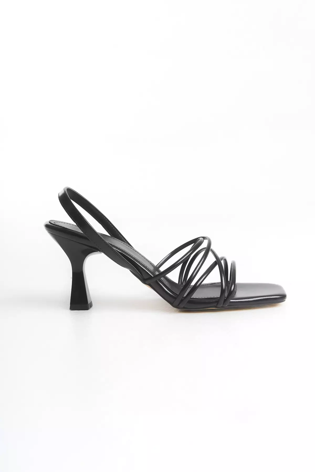 Black Ankle Strap Thin Heeled Square Toe Women's Heeled Sandals Takss25To00003