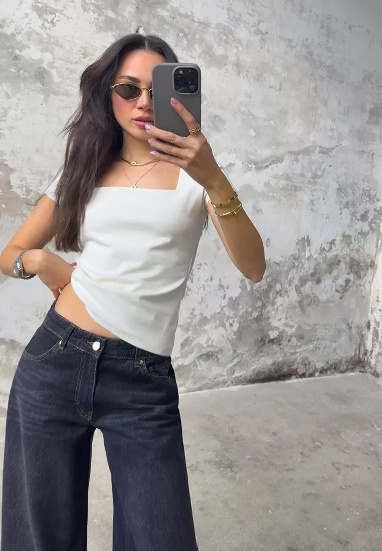 Stone Square Collar Fitted/Body-Smoothing Knitted Blouse Twoss25Bz00378 Knitted Blouse Twoss25Bz00378