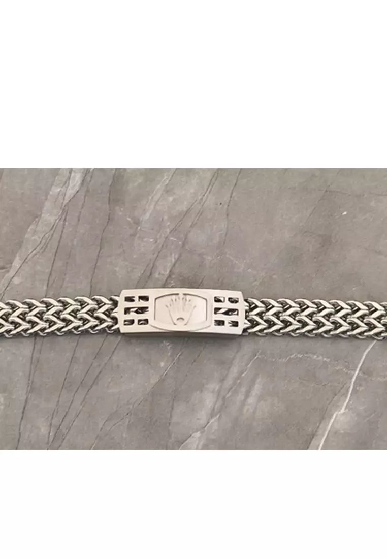 Aksesoris Gelang Pria Crown Center Stainless Steel Men's Bracelet Silver