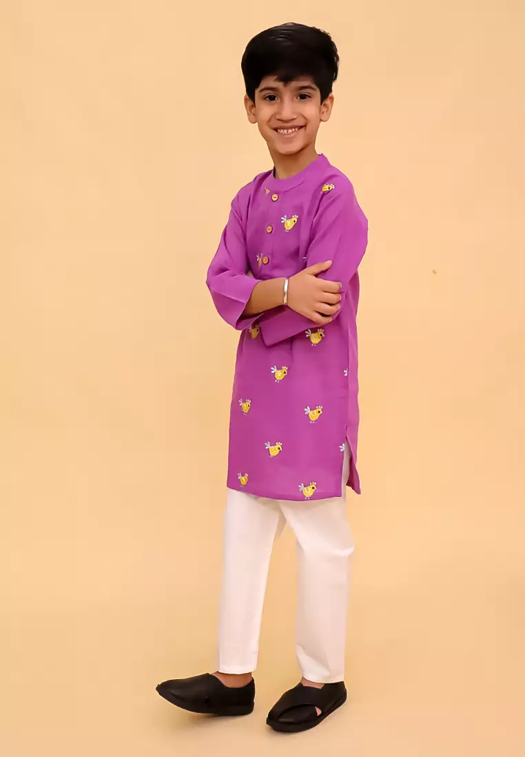 The Mom Store Tweet Dreams 男童刺绣库尔塔睡衣套装 - 紫色