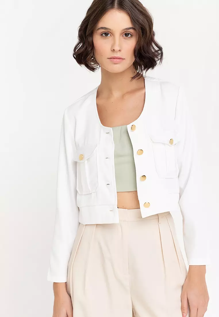 Layken Collarless Button Down Jacket