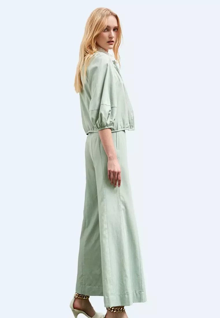High Waist Light Green Flare Pants