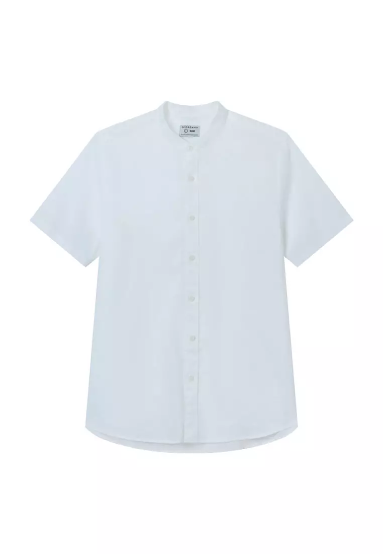 Men's Linen Cotton Slim Short Sleeve Shirt 01046214