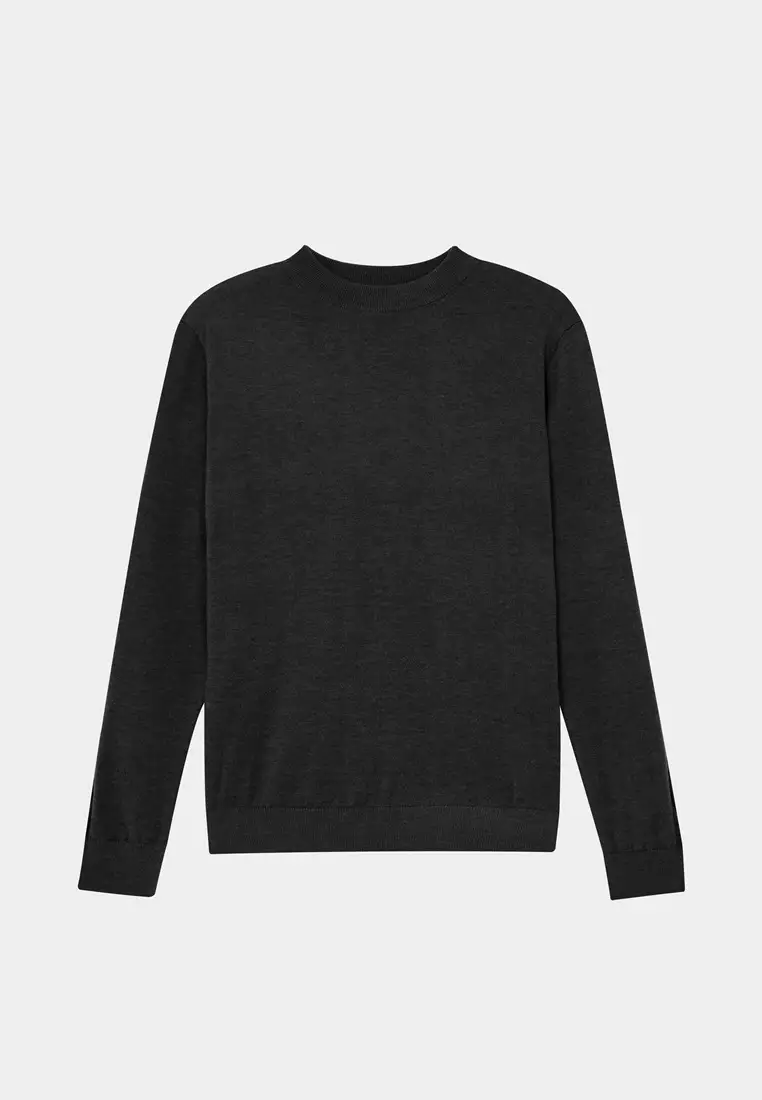 Black Mock Neck Wool Blend Knitted Sweater